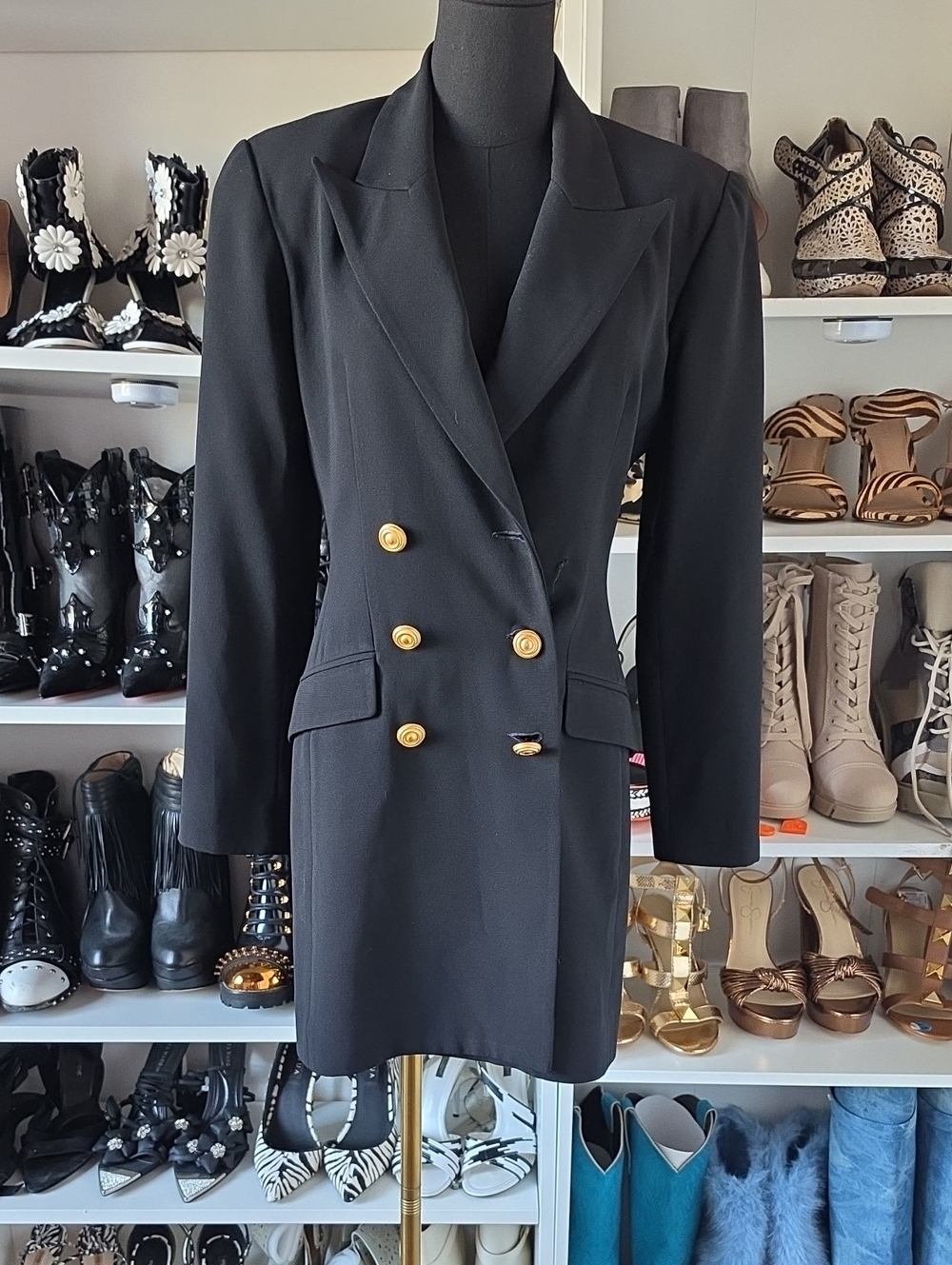 Vintage Cache Black Double-Breasted Blazer with Gold Buttons